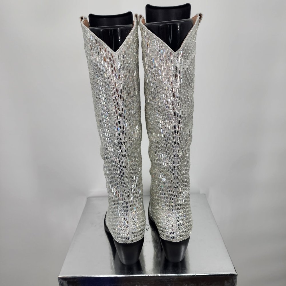 AZALEA WANG Driven Silver Sequin Mirror Tall Western Cowboy Boots 6-10 NWT - Picture 14 of 17